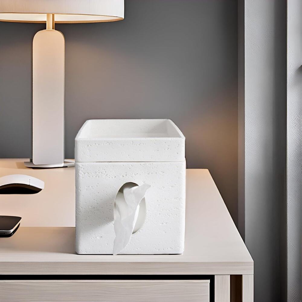 Hymmah Tray Tissue Box Cover Holder Unique Cube Design Tissue Dispenser-White - Picture 2 of 14